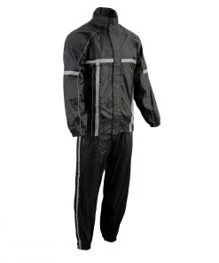 Milwaukee Leather MPM9510 Men's Black Water-Resistant Rain Suit With Hi Vis Reflective Tape