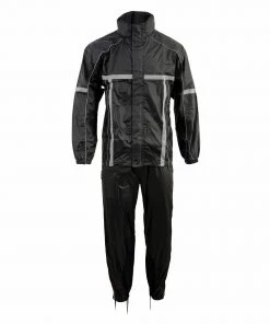 Milwaukee Leather MPM9510 Men's Black Water-Resistant Rain Suit With Hi Vis Reflective Tape