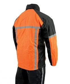 Milwaukee Leather MPM9510 Men's Black And Orange Water Resistant Rain Suit With Hi Vis Reflective Tape Riding Gear