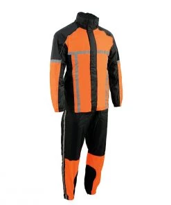 Milwaukee Leather MPM9510 Men's Black And Orange Water Resistant Rain Suit With Hi Vis Reflective Tape Riding Gear
