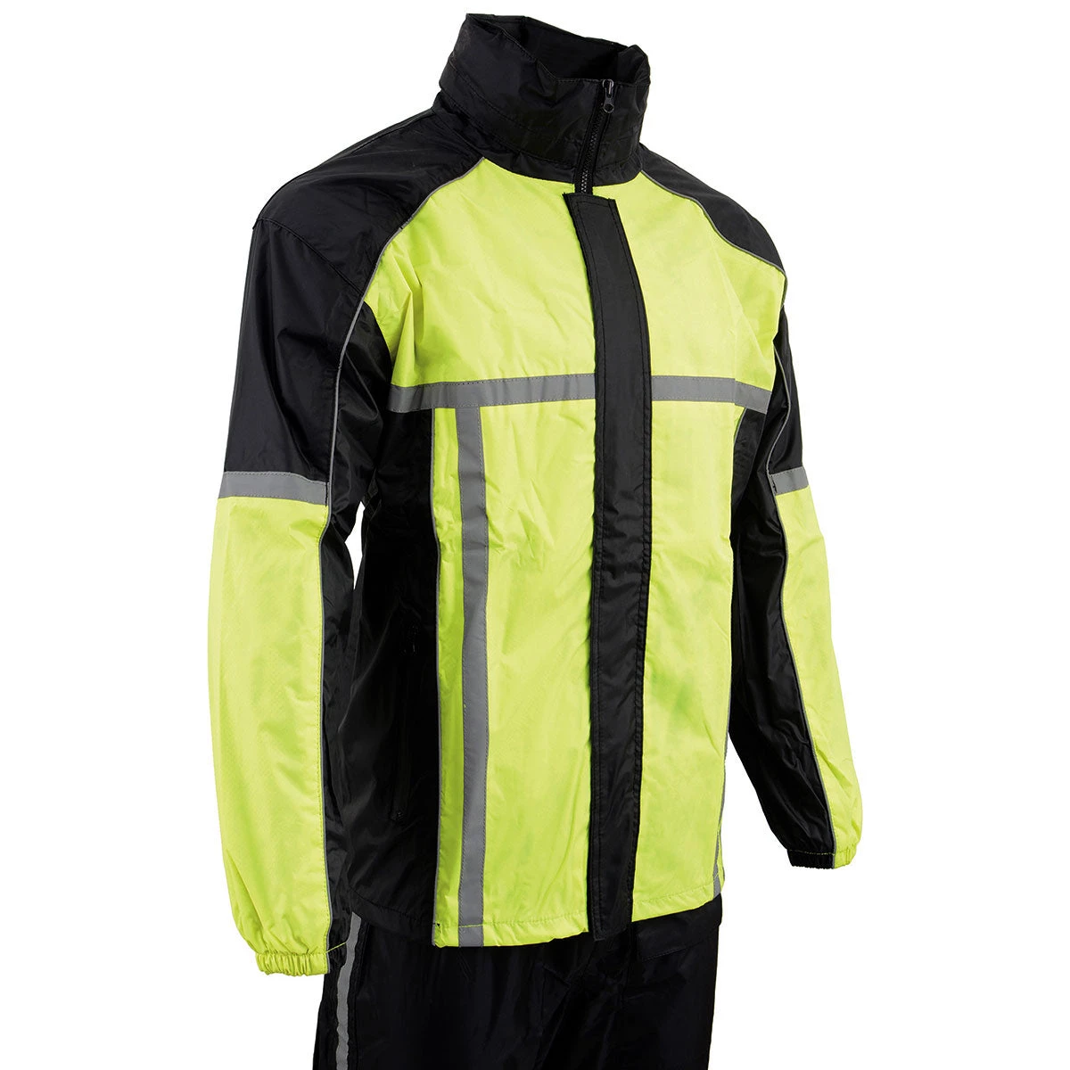Milwaukee Leather MPM9510 Men's Black And Neon Green Water Resistant Rain Suit With Hi Vis Reflective Tape