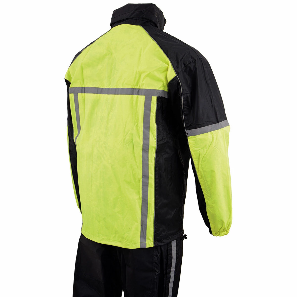 Milwaukee Leather MPM9510 Men's Black And Neon Green Water Resistant Rain Suit With Hi Vis Reflective Tape