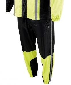 Milwaukee Leather MPM9510 Men's Black And Neon Green Water Resistant Rain Suit With Hi Vis Reflective Tape