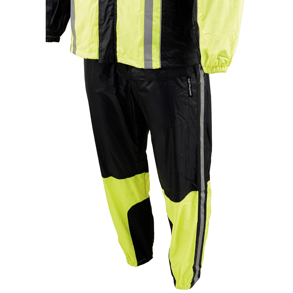 Milwaukee Leather MPM9510 Men's Black And Neon Green Water Resistant Rain Suit With Hi Vis Reflective Tape