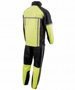 Milwaukee Leather MPM9510 Men's Black And Neon Green Water Resistant Rain Suit With Hi Vis Reflective Tape