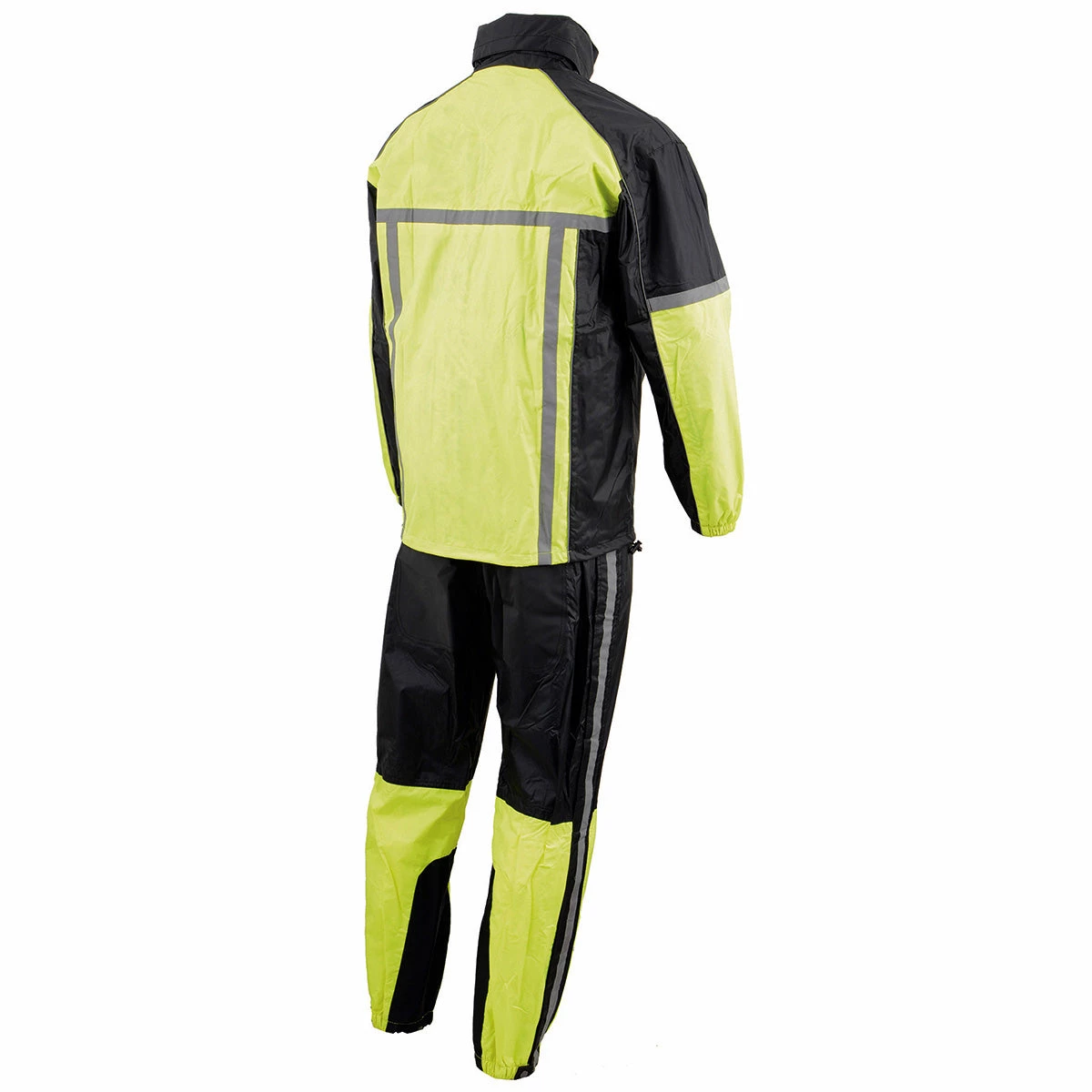 Milwaukee Leather MPM9510 Men's Black And Neon Green Water Resistant Rain Suit With Hi Vis Reflective Tape