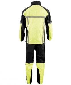 Milwaukee Leather MPM9510 Men's Black And Neon Green Water Resistant Rain Suit With Hi Vis Reflective Tape