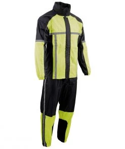 Milwaukee Leather MPM9510 Men's Black And Neon Green Water Resistant Rain Suit With Hi Vis Reflective Tape