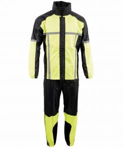Milwaukee Leather MPM9510 Men's Black And Neon Green Water Resistant Rain Suit With Hi Vis Reflective Tape