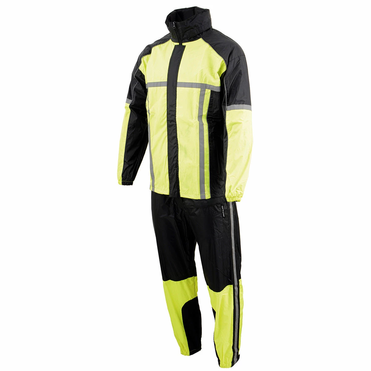 Milwaukee Leather MPM9510 Men's Black And Neon Green Water Resistant Rain Suit With Hi Vis Reflective Tape