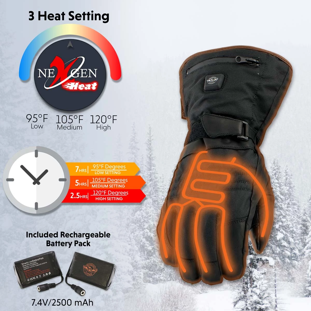 Riding Gear Nexgen Heat NXG17501SET Men’s Black Heated Textile And Leather Fashion Gloves With I-Touch (Battery Pack Included)