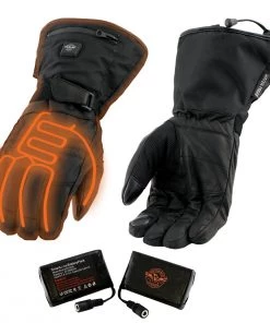 Xelement XG17501SET Men’s Black Heated Textile & Leather Combo Gauntlet Gloves With I-Touch (Battery Pack Included)