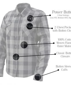 Nexgen Heat Women's NXL2601SET-'Bonnie' Black/Grey Heated Flannel Long Sleeve Shirt (Rechargeable Battery Pack Included) Flannel Shirts