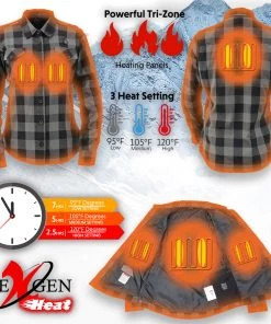 Nexgen Heat Women's NXL2601SET-'Bonnie' Black/Grey Heated Flannel Long Sleeve Shirt (Rechargeable Battery Pack Included) Flannel Shirts