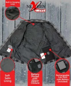 Nexgen Heat Women's NXL2601SET-'Bonnie' Black/Grey Heated Flannel Long Sleeve Shirt (Rechargeable Battery Pack Included) Flannel Shirts