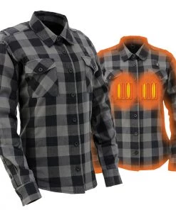 Nexgen Heat Women's NXL2601SET-'Bonnie' Black/Grey Heated Flannel Long Sleeve Shirt (Rechargeable Battery Pack Included) Flannel Shirts