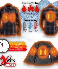 Nexgen Heat Women's Nxl2602set-'Bonnie' Black Grey Red Heated Flannel Long Sleeve Shirt (Rechargeable Battery Pack Included)