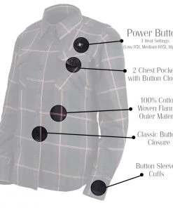 Nexgen Heat Women's Nxl2602set-'Bonnie' Black Grey Red Heated Flannel Long Sleeve Shirt (Rechargeable Battery Pack Included)