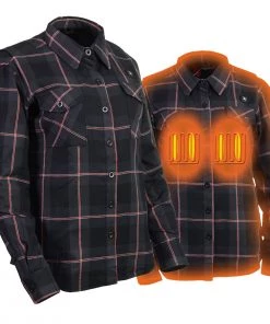 Nexgen Heat Women's Nxl2602set-'Bonnie' Black Grey Red Heated Flannel Long Sleeve Shirt (Rechargeable Battery Pack Included)
