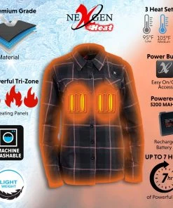 Nexgen Heat Women's Nxl2602set-'Bonnie' Black Grey Red Heated Flannel Long Sleeve Shirt (Rechargeable Battery Pack Included)