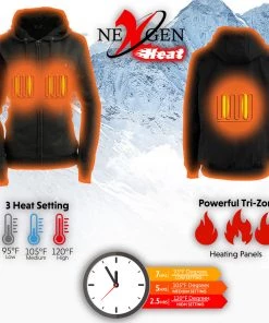 Nexgen Heat Motorcycle Jackets NexGen NXM1717DUAL Men's'Fiery' Black'Heated' Hoodie (Rechargeable Battery Pack Included)