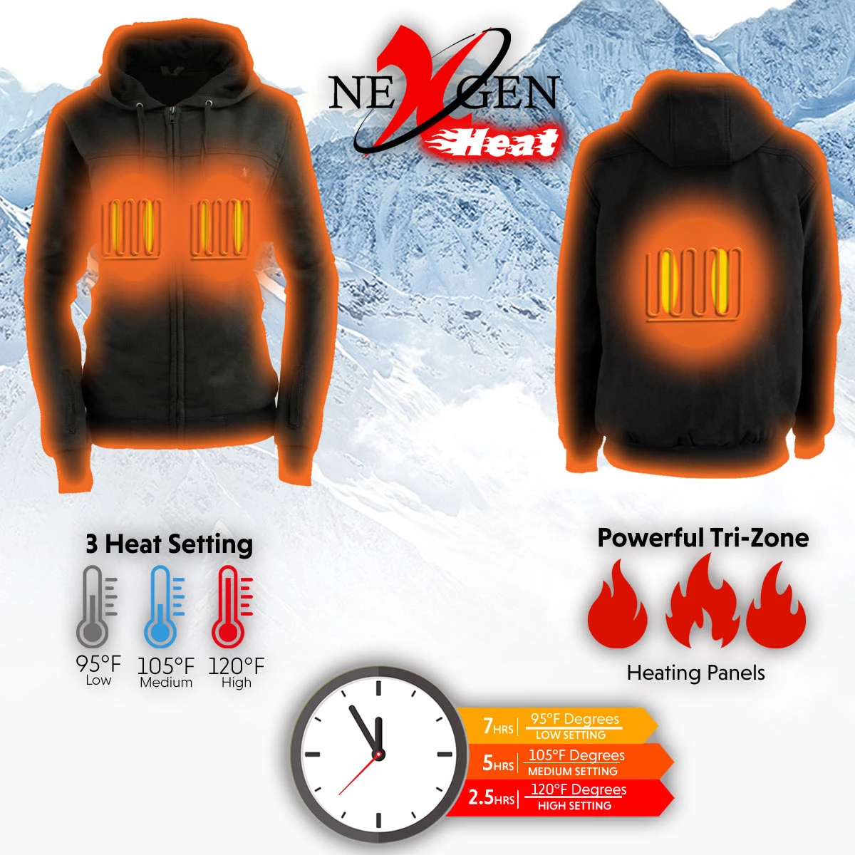 Nexgen Heat Motorcycle Jackets NexGen NXM1717DUAL Men's 'Fiery' Black 'Heated' Hoodie (Rechargeable Battery Pack Included)