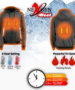 Motorcycle Jackets NexGen Heat MPM1717DUAL Men's Grey'Heated' Zipper Hoodie W/Trademark Dual Technology 7.4v/12v Single PCB And Glove Connection (Battery Pack Included)