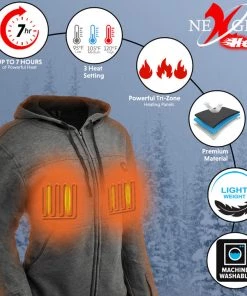Nexgen Heat MPL2717DUAL Women's Grey Hoodie With Heating Elements (Battery Pack Included) Motorcycle Jackets