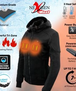 Nexgen Heat Women's NXL2761SET-'Igniter'Black 'Heated' Soft Shell Hooded Jacket (Rechargeable Battery Pack Included) Motorcycle Jackets