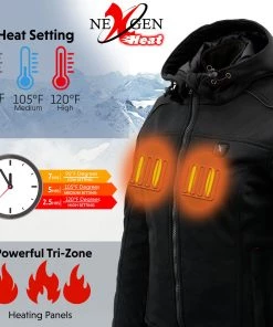 Nexgen Heat Women's NXL2761SET-'Igniter'Black'Heated' Soft Shell Hooded Jacket (Rechargeable Battery Pack Included) Motorcycle Jackets
