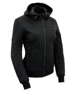 Nexgen Heat MPL2761SET Women's Black'Heated' Soft Shell Hooded Heated Jacket (Battery Pack Included) Motorcycle Jackets