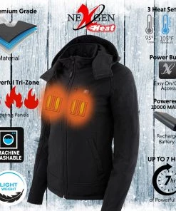 NexGen Heat MPL2767SET Women's Black 'Heated' Soft Shell Hooded Jacket (Battery Pack Included) Motorcycle Jackets