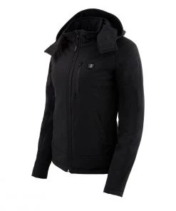Nexgen Heat Women's Nxl2767set-'Ruffled' Black Heated Soft Shell Hooded Jacket (Rechargeable Battery Pack Included) Motorcycle Jackets
