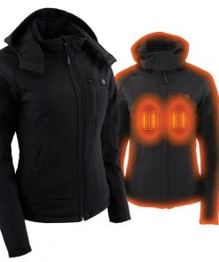 Nexgen Heat Women's Nxl2767set-'Ruffled' Black Heated Soft Shell Hooded Jacket (Rechargeable Battery Pack Included) Motorcycle Jackets
