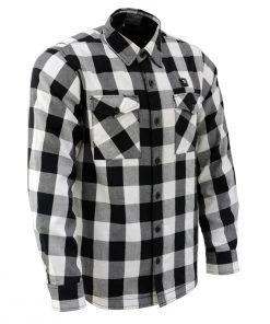 Nexgen Heat Men's Nxm1601set-'Riffraff' Black And White Heated Flannel Long Sleeve Shirt (Rechargeable Battery Pack Included) Riding Gear