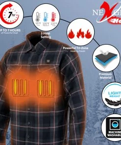 Riding Gear Nexgen Heat Men's Nxm1602set-'Riffraff' Black, Grey/Red Heated Flannel Long Sleeve Shirt (Rechargeable Battery Pack Included)