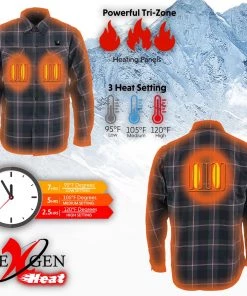 Riding Gear Nexgen Heat Men's Nxm1602set-'Riffraff' Black, Grey/Red Heated Flannel Long Sleeve Shirt (Rechargeable Battery Pack Included)