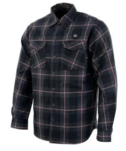 Riding Gear Nexgen Heat Men's Nxm1602set-'Riffraff' Black, Grey/Red Heated Flannel Long Sleeve Shirt (Rechargeable Battery Pack Included)
