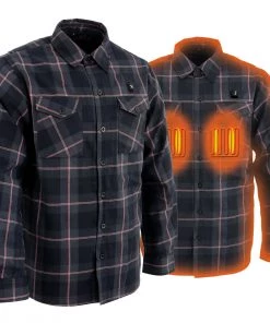 Riding Gear Nexgen Heat Men's Nxm1602set-'Riffraff' Black, Grey/Red Heated Flannel Long Sleeve Shirt (Rechargeable Battery Pack Included)