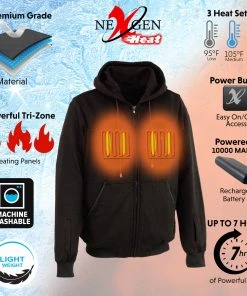 NexGen Heat MPM1717DUAL Men's Black 'Heated' Zipper Hoodie W/Trademark Dual Technology 7.4v/12v Single PCB And Glove Connection (Battery Pack Included) Motorcycle Jackets