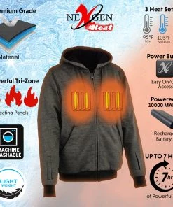 Motorcycle Jackets NexGen Heat MPM1717DUAL Men's Grey 'Heated' Zipper Hoodie W/Trademark Dual Technology 7.4v/12v Single PCB And Glove Connection (Battery Pack Included)