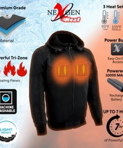 Nexgen Heat MPM1761SET Men's Black'Heated' Soft Shell Racing Style Jacket With Hoodie (Battery Pack Included) Motorcycle Jackets