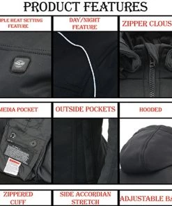 Nexgen Heat MPM1761SET Men's Black'Heated' Soft Shell Racing Style Jacket With Hoodie (Battery Pack Included) Motorcycle Jackets