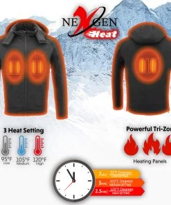 Nexgen Heat Men's Nxm1767set-'Ruffled' Black'Heated' Soft-Shell Hooded Jacket (Rechargeable Battery Pack Included) Motorcycle Jackets