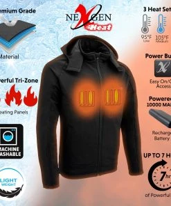 Nexgen Heat Men's Nxm1767set-'Ruffled' Black 'Heated' Soft-Shell Hooded Jacket (Rechargeable Battery Pack Included) Motorcycle Jackets