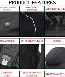 Nexgen Heat Men's Nxm1767set-'Ruffled' Black'Heated' Soft-Shell Hooded Jacket (Rechargeable Battery Pack Included) Motorcycle Jackets