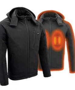 Nexgen Heat MPM1767SET Men's Black 'Heated' Soft Shell Hooded Zipper Front Jacket (Rechargeable Battery Pack Included)