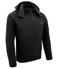 Nexgen Heat MPM1767SET Men's Black'Heated' Soft Shell Hooded Zipper Front Jacket (Rechargeable Battery Pack Included)