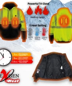 Motorcycle Jackets Nexgen Heat MPM1773SET Men's High Viz Neon Green Textile Jacket With Heating Elements (Included Battery Pack)