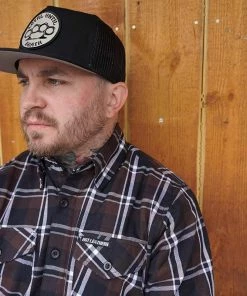 Hot Leathers FLM2008 Mens Brown Black And White Long Sleeve Flannel Shirt Motorcycle Protective Shirts